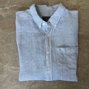 Abercrombie & Fitch 100% Linen Short Sleeve Shirt Blue White Striped XL